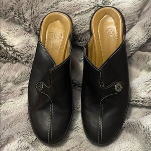 Cole Haan Black Leather and Suede Slip-On Heeled Loafers
